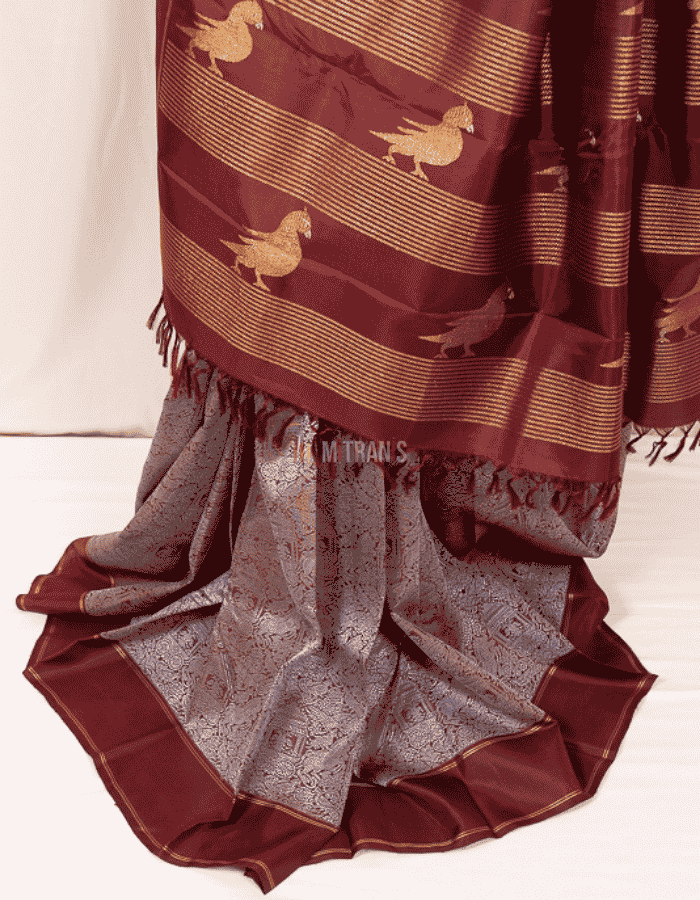 Dark Marron Pure Zari Kanjeevaram - Image 2