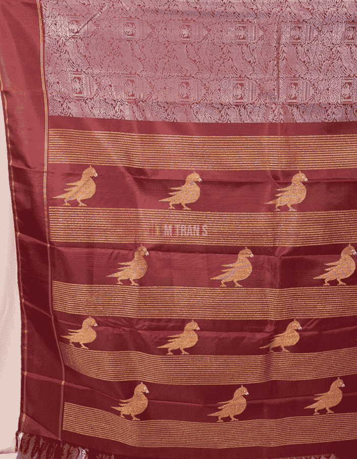 Dark Marron Pure Zari Kanjeevaram - Image 3