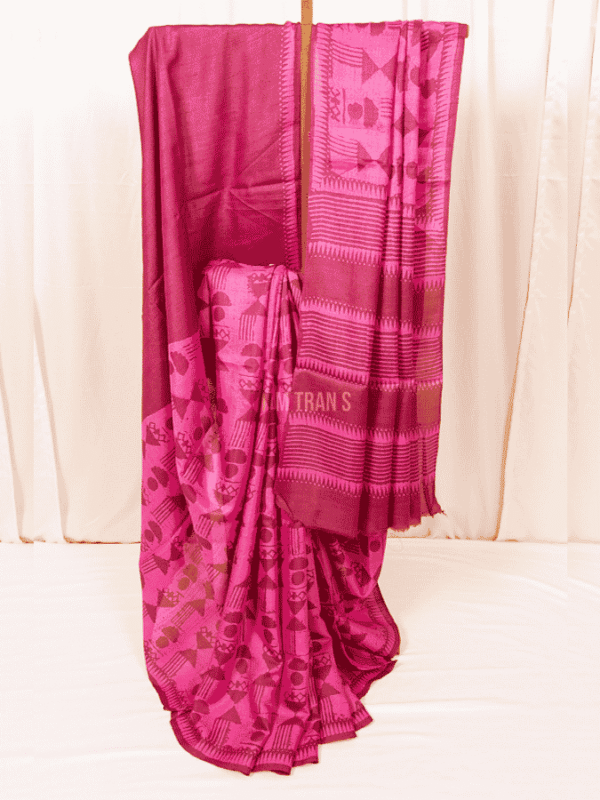 Magenta Dabu Hand Block Print Tussar