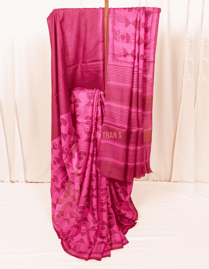 Magenta Dabu Hand Block Print Tussar