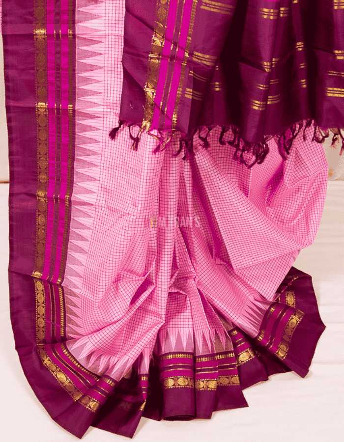 Dark Fuchsia Pink Pure Zari Kanjeevaram - Image 2