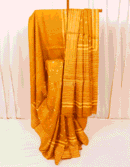 Ochre Yellow Dabu Hand Block Print Tussar