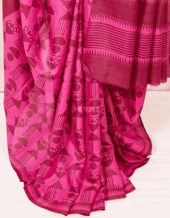 Magenta Dabu Hand Block Print Tussar - Image 2