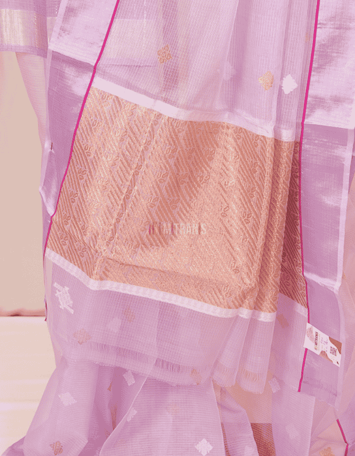 Soft Lilac Pure Silver Zari Kota Doria - Image 3