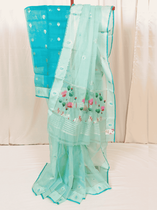 Sea Green Pure Silver Zari Kota Doria