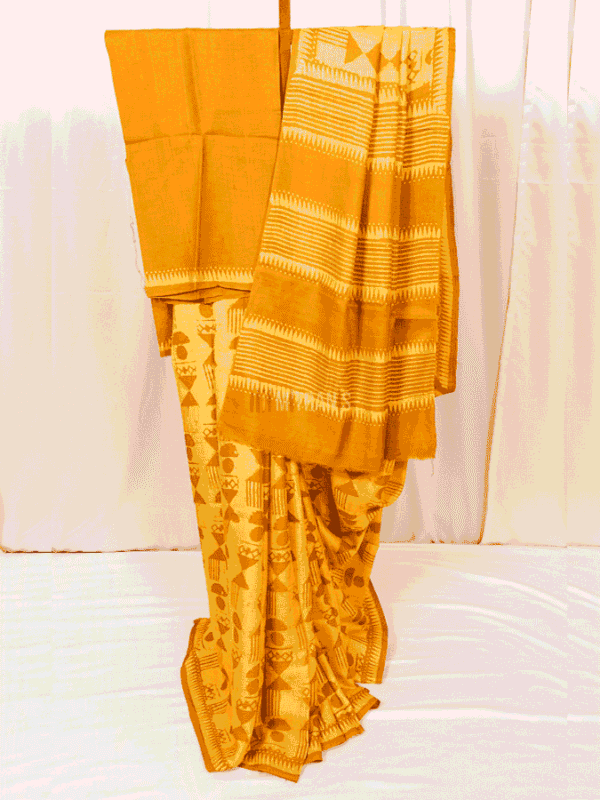 Light Yellow Dabu Hand Block Print Tussar