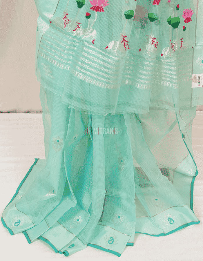 Sea Green Pure Silver Zari Kota Doria - Image 2