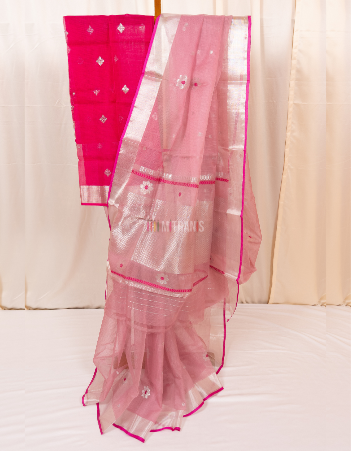 Dusty Pink Pure Silver Zari Kota Doria