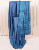 Indigo Firozi Dabu Hand Block Print Tussar